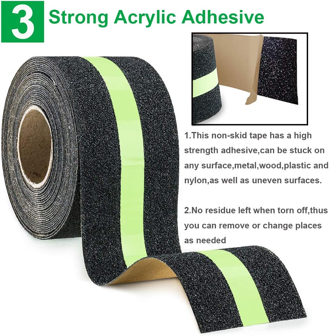 Anti Slip Safety Grip Tape 2inx30ft Green Glowing in The Dark Non Skid Stage Safety Tape High Traction Grit Stairs Tape Hazard Caution Warning Tape for Steps (2"×30', Green&Black): Home Improvement