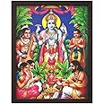 SANVIKA Lord Vishnu Poster Frame Wall Decor, Hindu Art Frame For Living Room & Home Office, Pooja Room (Followers Worshipping Lord Vishnu & Narad, 12" x 9")