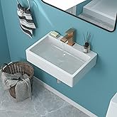Wall Mount Bathroom Sink- Funmier 20x14 Floating Vessel Sink Bathroom Wall Hung Sink White Ceramic Ada Compliant