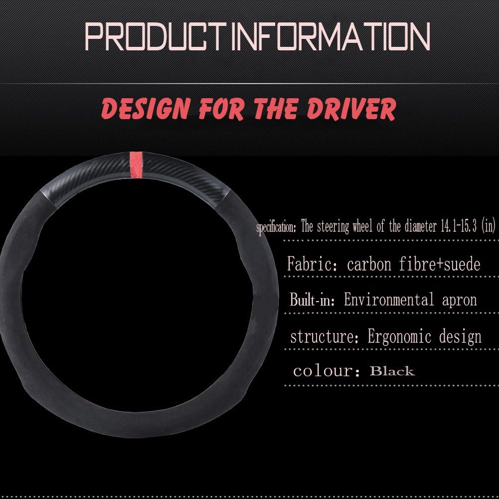 YANDA Car Carbon Fiber Suede Steering Wheel Cover Auto Anti-Slip Leather Automotive Interior Accessories Decorate 15 Inch Universal Red & Black Color: Automotive