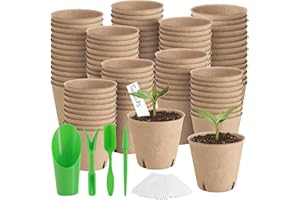 120 Pack 3.15-Inch Peat Pots for Seedlings with Drainage Holes, Biodegradable Seed Starter Pots with Plant Labels, Plant Cups
