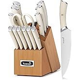 Kuisine Kitchen Knife Set,High Carbon Stainless Steel Ultra Sharp Blade Ergonomic Handle,Knife Block Set with Built-in Sharpener,Elegant Gift for Holiday(Irovy-Acacia,15PCS)