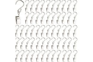 RONYOUNG 50PCS Stainless Steel S Hooks Curtain Clips, Hanging Party Lights Clips, Hangers Gutter Photo Camping Tents, Art Craft Display, Garden Courtyards Decoration, 2.4 Inch Long Silver