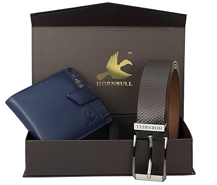 HORNBULL Mens Blue Wallet and Brown Belt Combo (BW69101)