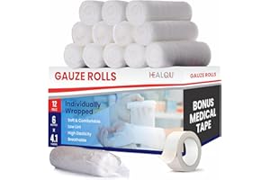 HEALQU Premium Gauze Rolls - 6” x 4.1 Yards -12 Rolls, Individually Wrapped Conforming Stretch Gauze Bandage - Super Soft Woven Stretch Gauze Bandages for Primary Wound Dressing Support