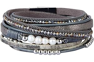 AZORA Leather Wrap Bracelets for Women Goldplated Metal Crescent Cuff Bracelet with Magnetic Buckle Casual Bohemian Wrist Bangle Jewelry Gift for Ladies Sister Mum