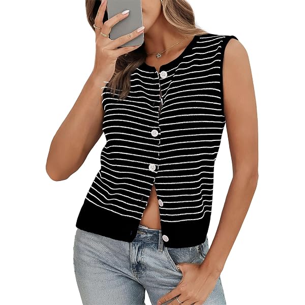 MEROKEETY Women's 2024 Sleeveless Mock Neck Striped Sweater
