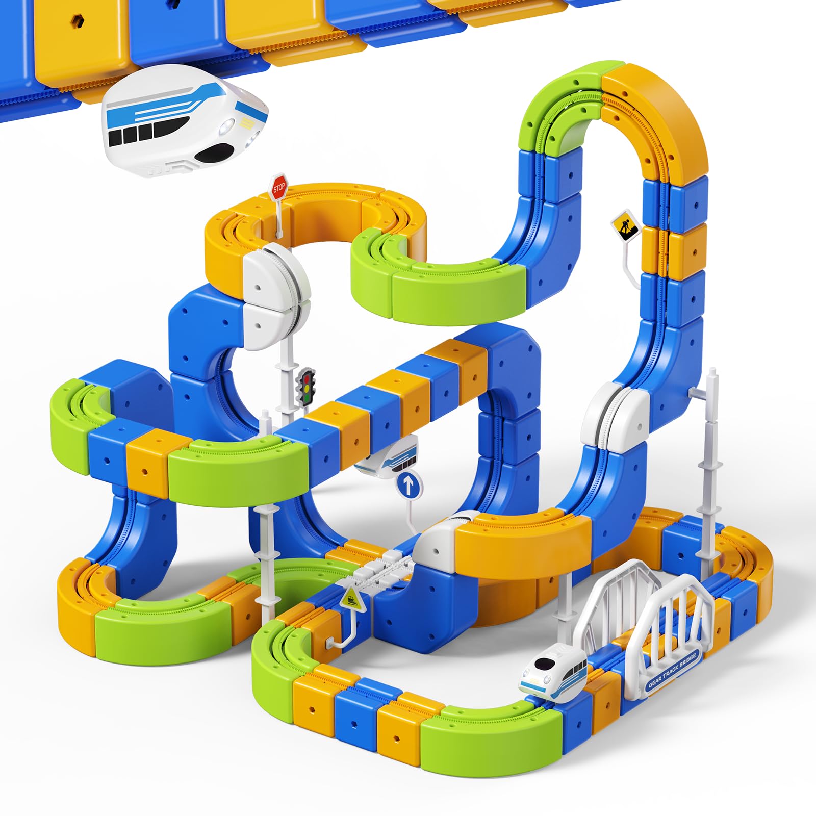 Electric Train Set for Kids 3-8, 225 Pcs(80 Track +2 Car) Click Rail Train Track Toys, 3D Magic Rail Cube Train Track Building Set, Gravity-Defying Track STEM Toy Gift for Boys Girls Aged 3 4 5 6 7 8