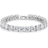 KEZEF Tennis Bracelet for Women, 7mm Round CZ, Silver Plated Brass, 6.5–8 Inch, Fold-Over Clasp