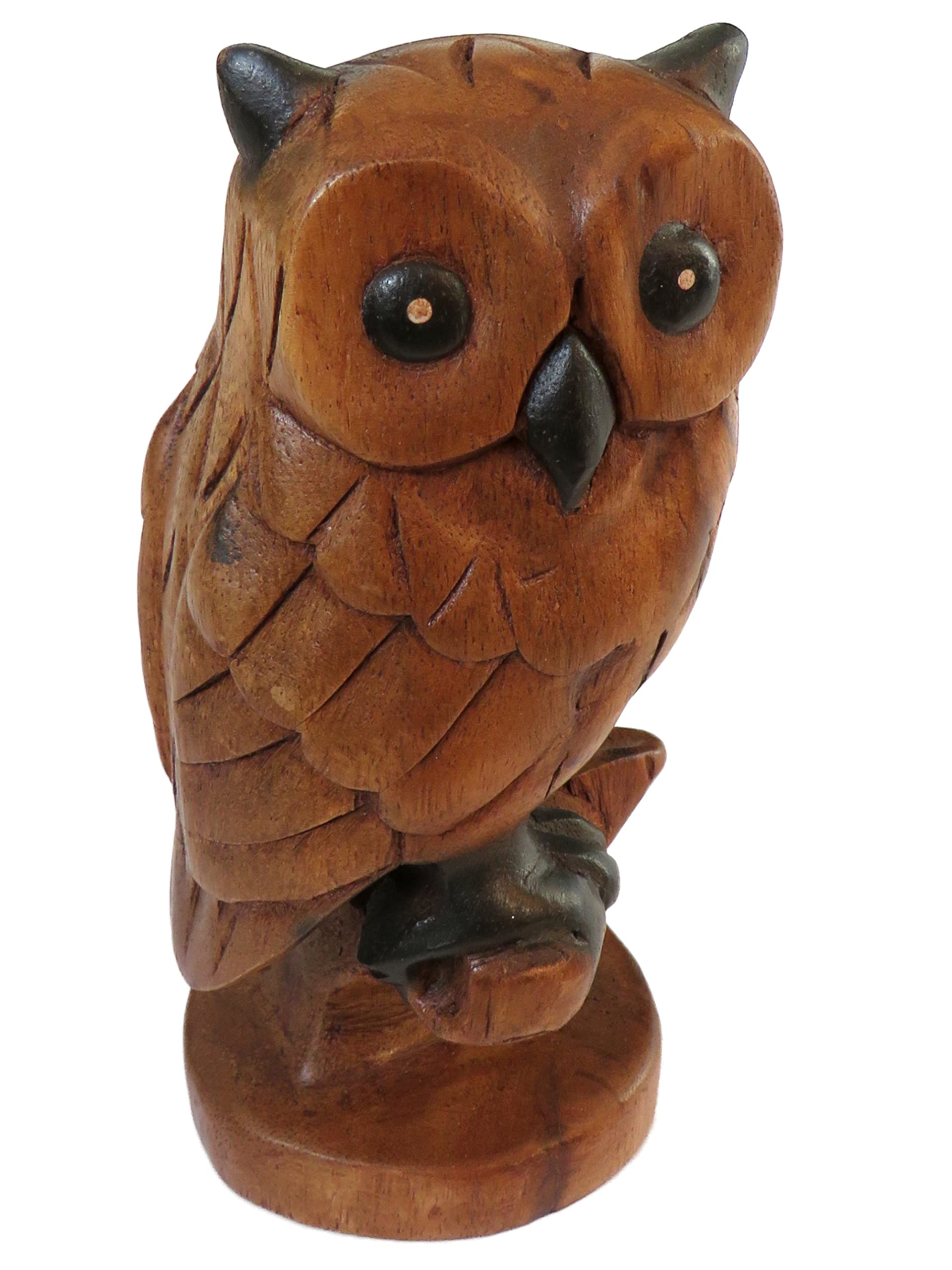 Owl on Branch, Fair Trade Wood Carving 18cm