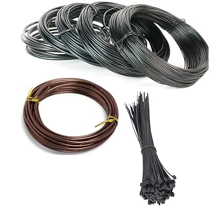 ART IFACT 100 Feets Anodized Aluminium Wire of 1mm, 1.5mm & 2mm and 100 Pieces of Cable Ties - Bonsai Training Wire, Craft Wire (33.3 Feets Each 1mm, 1.5mm & 2mm)