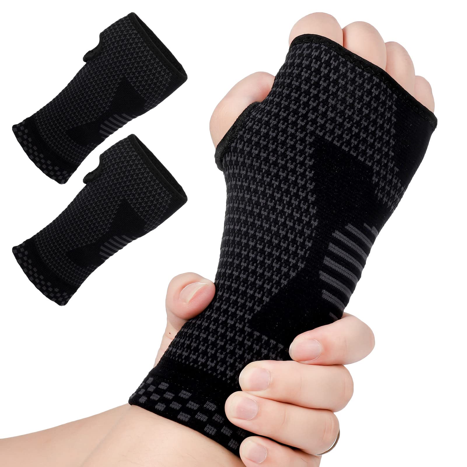 RosewineC 2 Pairs Copper Compression Wrist Sleeves for Men & Women, Hand & Wrist Support Brace for Sports,Typing,Hand Instability,Relieve Discom(Left/Right, Medium, Black)