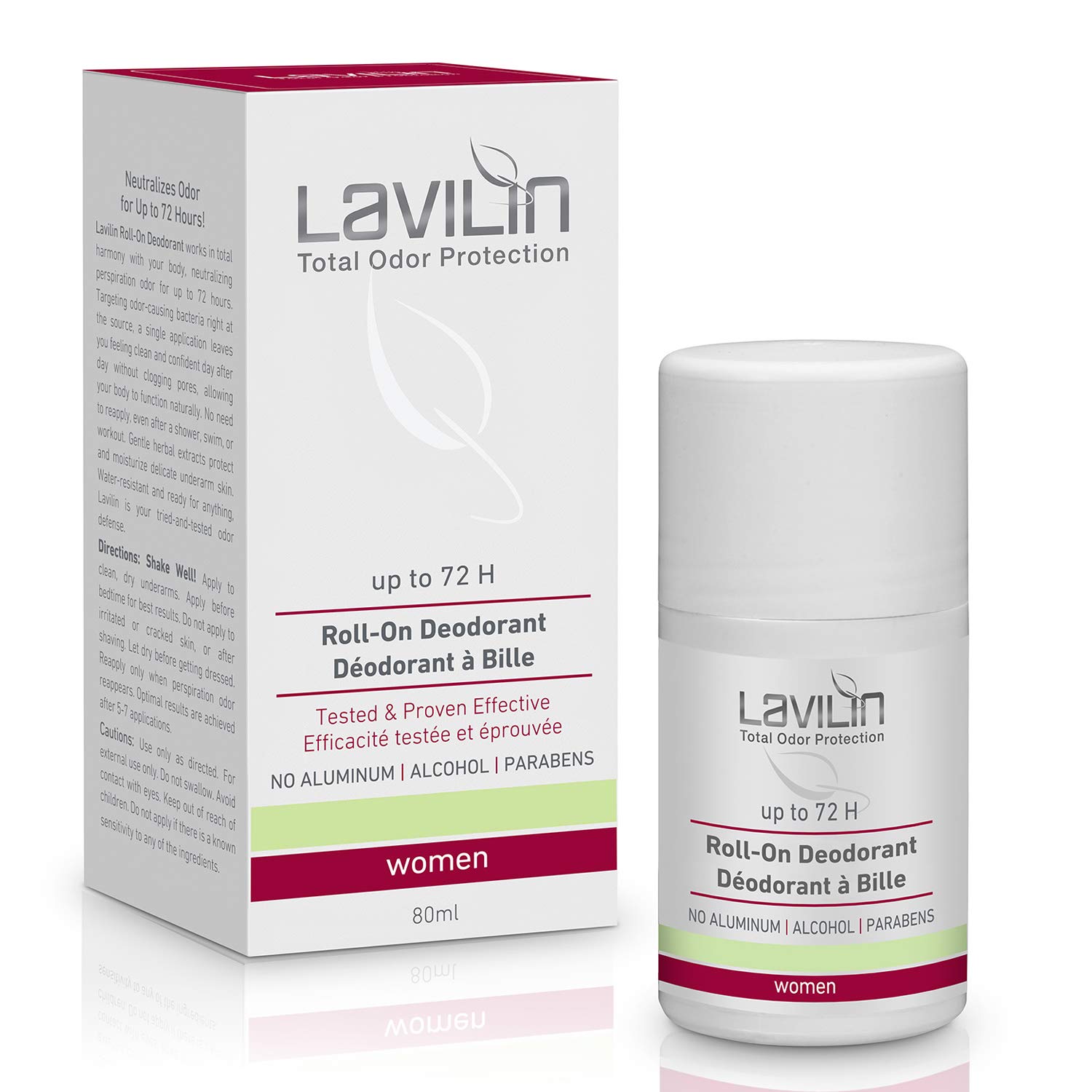 LAVILIN Roll-On Deodorant for Women with | Up to 72 Hour Long-Lasting Protection from Unpleasant Odors – Aluminum, Alcohol, and Paraben Free | Cruelty-Free - Kind to your Skin - 2.7 oz