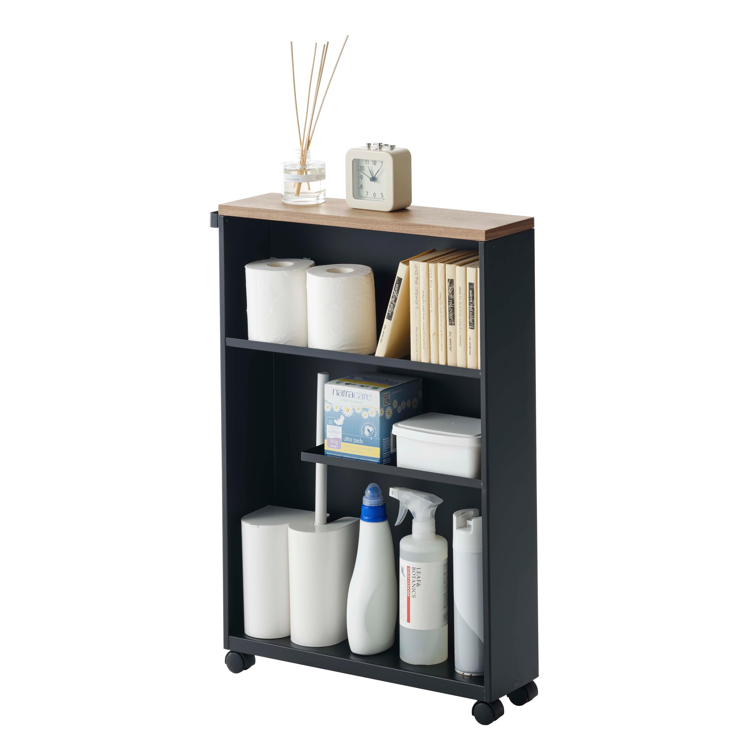 Photo 1 of Yamazaki Home Rolling Slim Bathroom Cart with Handle-Storage Shelf Organizer Rack, One Size, Black