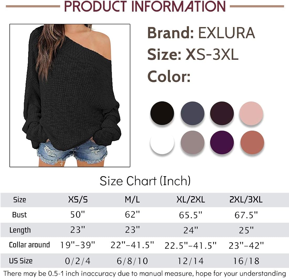 Exlura Women's Off Shoulder Sweater Batwing Sleeve Loose Oversized Pullover Knit Jumper at  Women’s Clothing store