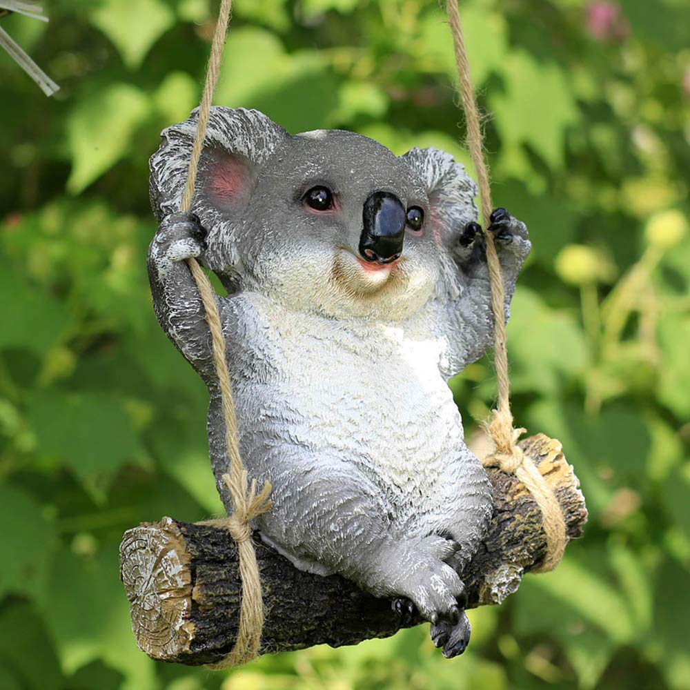Animal Garden Statue - Cute Swing Koala Bear - Funny Outdoor Sculpture Ornaments Décor - Best Indoor Outdoor Statues Yard Art Figurines for Patio Lawn House
