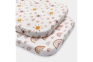 Babebay Cotton Bassinet Sheets for Baby Girl and Boy, Soft Bassinet Sheet Fitted for Rectangle, Oval and Hourglass Mattress, 2 Pack (Boho Rainbow)