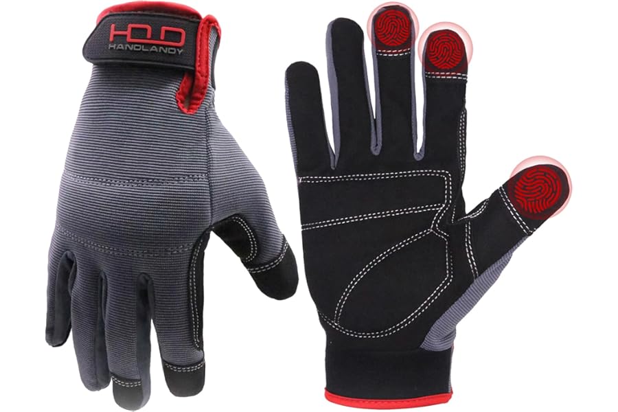 HANDLANDY Work Gloves for Men & Women, Utility Mechanic Working Gloves Touch Screen, Flexible Gardening Gloves for Yard