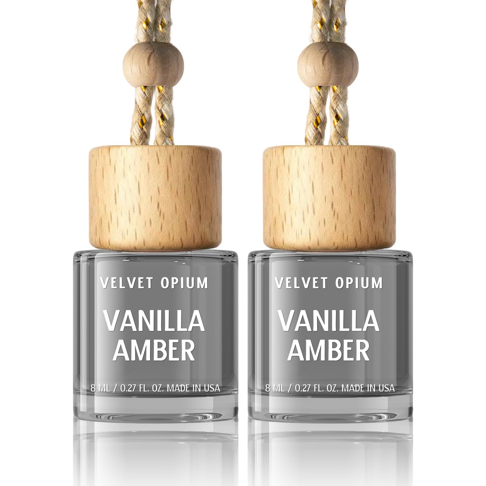 C Classy Hanging Car Air Freshener 2 Pack, Vanilla Amber,Tea Glass Bottle Diffuser, Long-Lasting Fragrance, Cute Car Accessories for Women & Men, Made in USA