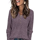 ATHMILE Sweaters for Women Fashion Fall Outfits Long Sleeve Tops Pullover V Neck Casual Loose Sweatshirt