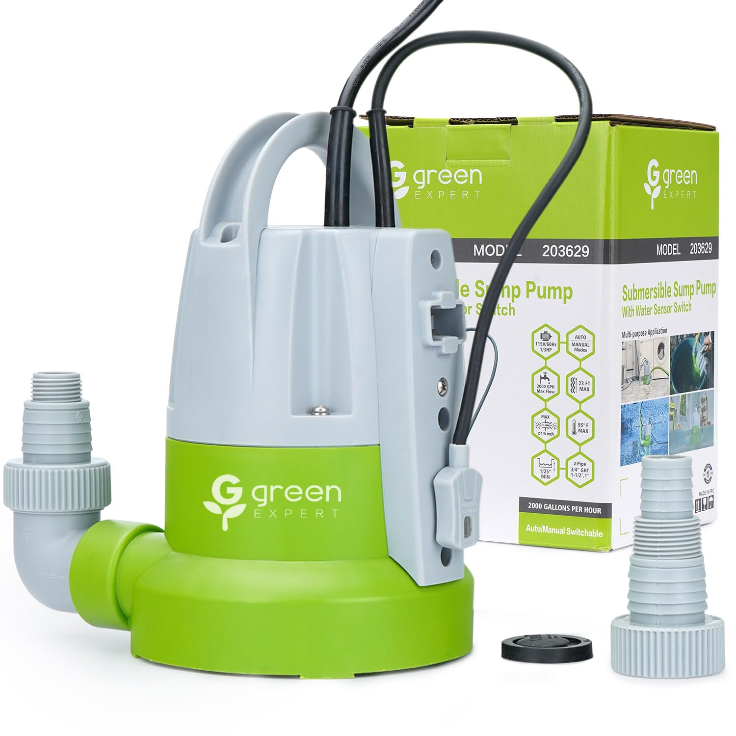 Photo 1 of Green Expert 1/3HP Submersible Sump Pump with Unique Flow Sensor Switch Last-inch Water Drainage for Flooded Basement Backyard Pool Hot Tub Rain Barrel 25FT Power Cord Easy to Use