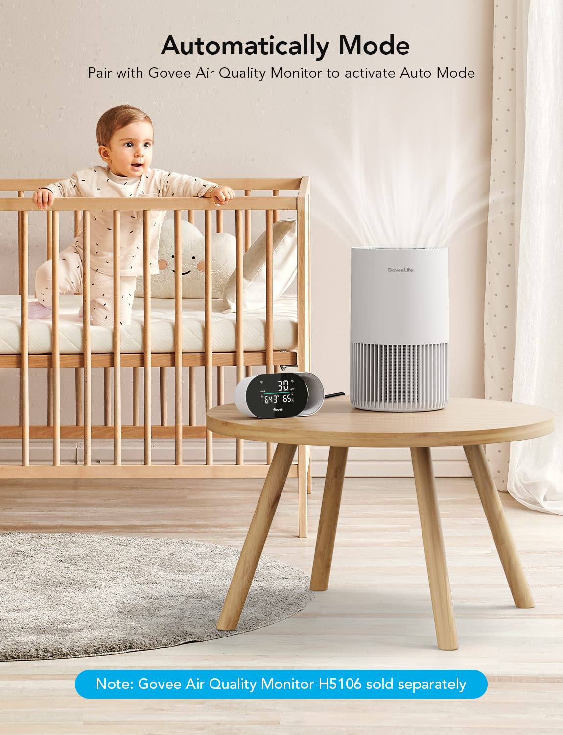 GoveeLife Smart Air Purifiers for Bedroom, Portable Filter Cleaner with WiFi Alexa Control for Pet Hair Odors Pollen Smoke, 24dB Quiet Air Purifier with 3 Speeds, Timer, Aromatherapy for Desktop