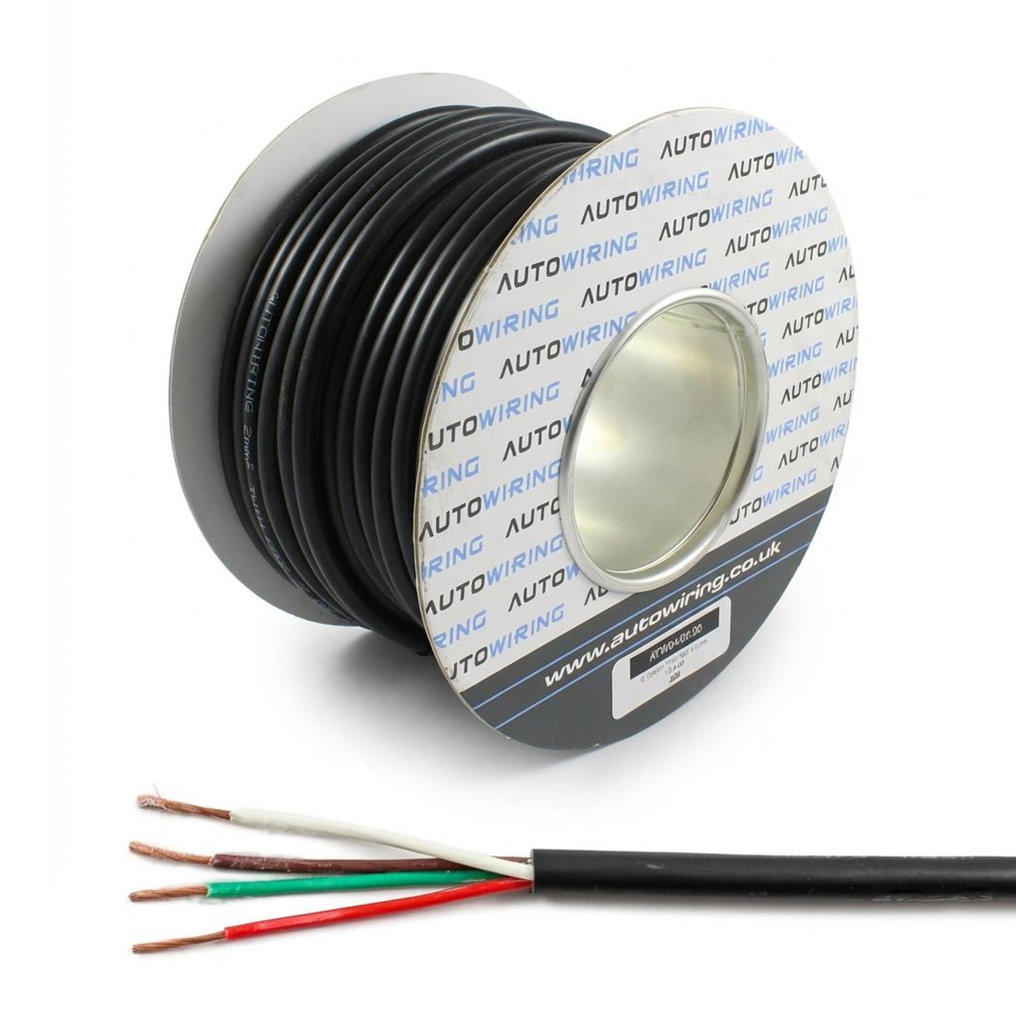 Automotive 4 Core Cable 12v 24v Thin Wall Multistrand Wire RED BROWN WHITE GREEN (0.75mm² 14Amps, 100 Meter on Roll)
