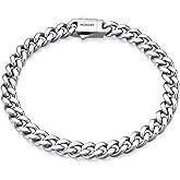NOKMIT Stainless Steel Cuban Link Bracelet for Men & Women, 5mm/9mm/12mm Width, 7"/7.5"/8"/8.5" Length, Dainty 14K Gold Silver Chunky Curb Chain Bracelets Hip Hop Jewelry, Unisex Gifts