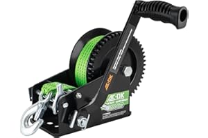 AC-DK 3200lbs Heavy Duty Boat Trailer Winch with 32FT Strap，2-Way Ratchet 4:1/8:1 Gear Trailer Winch，Portable Hand Crank Winch for Boat, Truck, Trailer, RV, ATV, Jet Ski