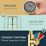 FORIOUS Brushed Gold Kitchen Tap with 360° Swivel High Arc Dual Spray view 7