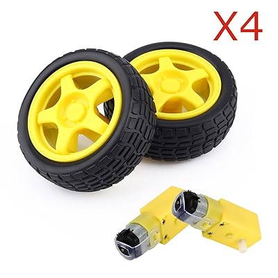 ZJchao 4 Pcs Arduino Plastic Tire Wheel with DC 3V 5V 6v Gear Motor for DIY Robot Smart Car Robot