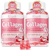 2 Pack Sugar Free Collagen Gummies for Women & Men | Hydrolyzed Collagen Peptides for Hair Skin & Nails | MultiCollagen Protein Type I II III V X with Biotin & Vitamin C | Strawberry Flavor, 120 Count