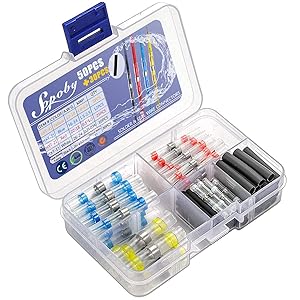 80PCS Heat Shrink Connectors - Sopoby Solder Seal Wire Connectors & Heat Shrink Tubings - Insulated Waterproof Electrical Butt Terminals & Shrink Tubes with Case