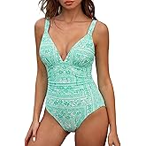 ZAFUL Womens Sexy V Neck One Piece Swimsuit Ruched Tummy Control Bathing Suit Backless Slimming Monokini