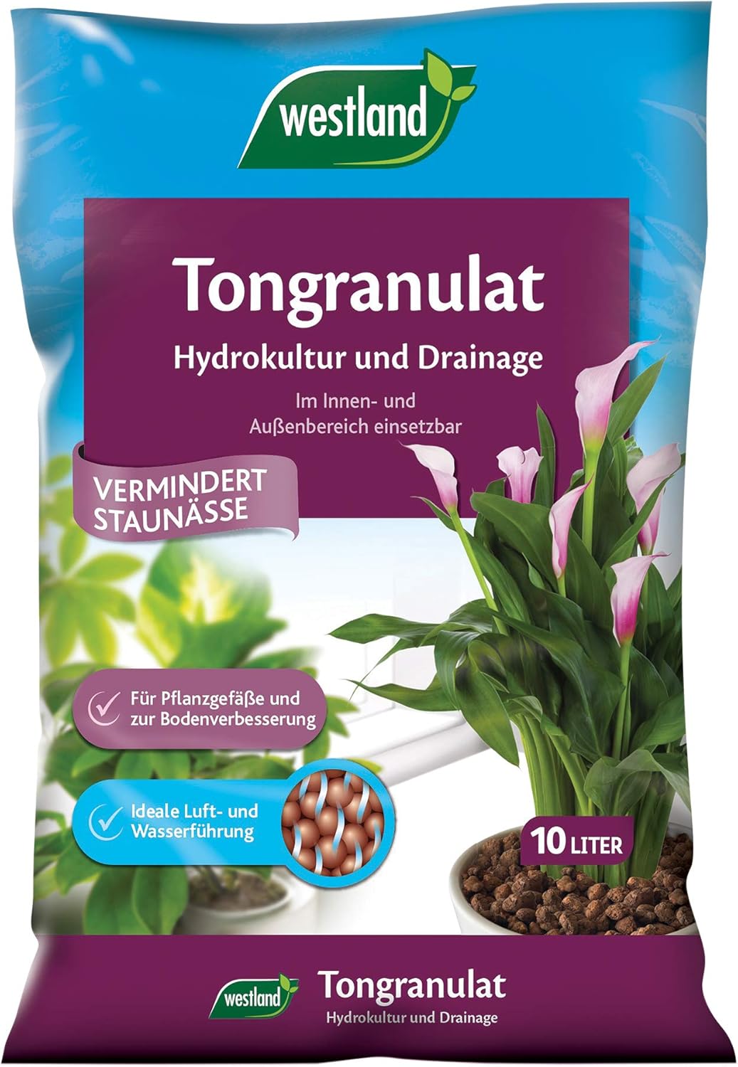 Westland Ton-Granulat für alle Topfpflanzen, Grün- und Blühpflanzen, Ton-Farbe, 10 Liter