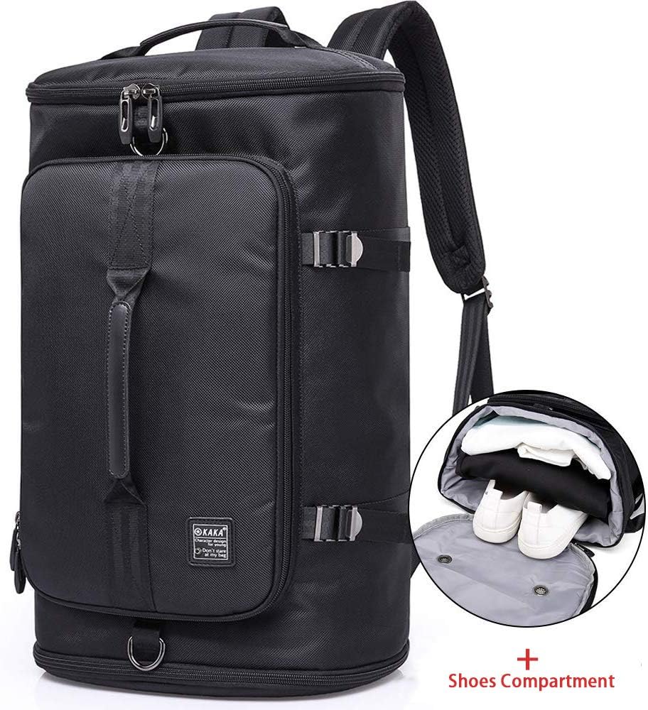 KAKA Travel Duffel Backpack, Outdoor Travel Bag with Shoe Compartment, Laptop Bookbag Weekender Overnight Carry On Daypack Water-Resistant College Bookbag Camping Rucksack Luggage for Men and Women