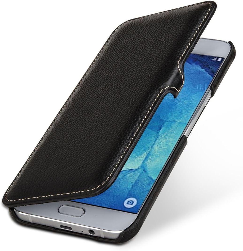 StilGut Samsung A8 2015 Case, Genuine Leather Cover for Samsung Galaxy A8 2015 Edition, Book Type with Clasp, Black
