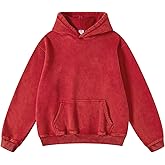 OSACOD Mens Oversized Hoodies Pullover Vintage Sweatshirt Acid Wash Heavyweight Plush Cotton Baggy Streetwear Top Athletic