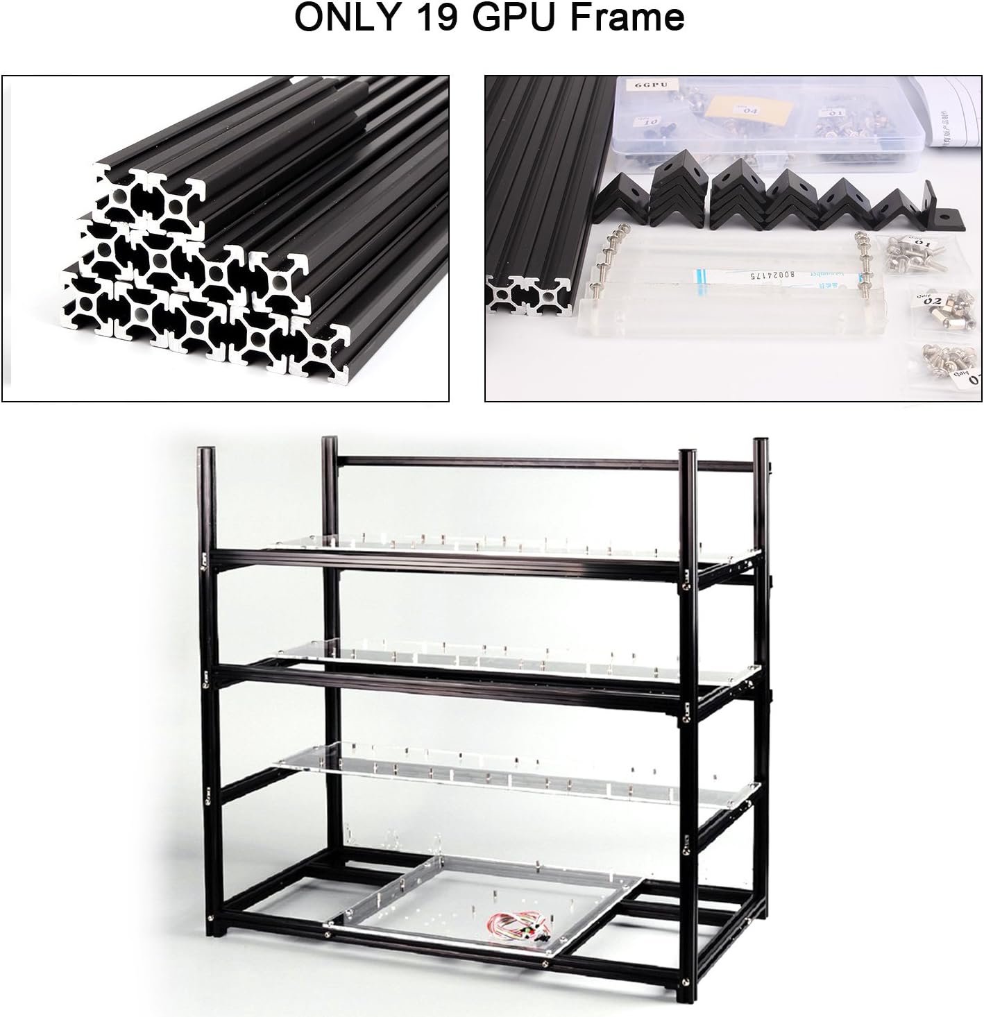 19 GPU Mining Case,Cryptocurrency Miners Aluminum Stackable Open Air Rig Frame Rack Unassembled (Only Frame,no Fan)