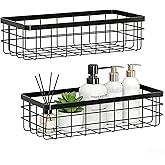 YICKHEWEN Hanging Wire Storage Baskets, Metal Wall Organizer, Adhesive Wall Storage Shelves for Kitchen, Bathroom Pantry (Spice Rack, Cabinet Organizer, Shower Caddy) Black-2 Packs