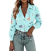 Zeagoo Womens Button Down Shirts Lantern Long Sleeve Blouse Business Casual Work Tops Floral Printed Outfits