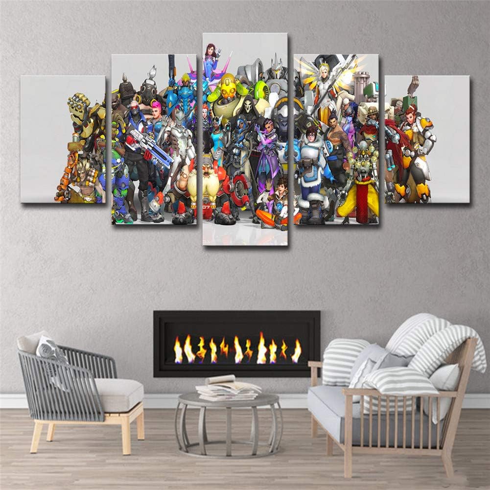 LFLONG Prints on Canvas, Wall Art Painting 5 Panel Wall Decor Overwatch Hero Character Artwork HD, for Home And Children's Room Wall Decorations (No Frame),S [Energy Class A]