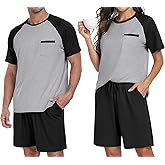 PrinStory Mens Pajama Sets Summer Pjs Sleepwear Nightwear Lightweight Quick Dry Soft Short Sleeve Sleep Set With Pocket S-4XL