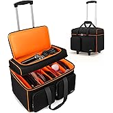 SNIGJAT Rolling DJ Bag, Large Capacity DJ Cable Bag with Detachable Dividers and Trolley, Gig Bag for Musicians, Musician Cable Organizer with Padded Handle and Pocket for Laptop, DJ Acessories