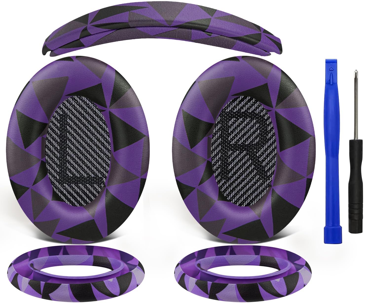 SOULWIT Ear Pads Cushions + Headband + Silicone Earpads Cover Protector, Replacement Kit for Bose QuietComfort 35 QC35, QC35 ii Over-Ear Headphones - Purple Black — image 1