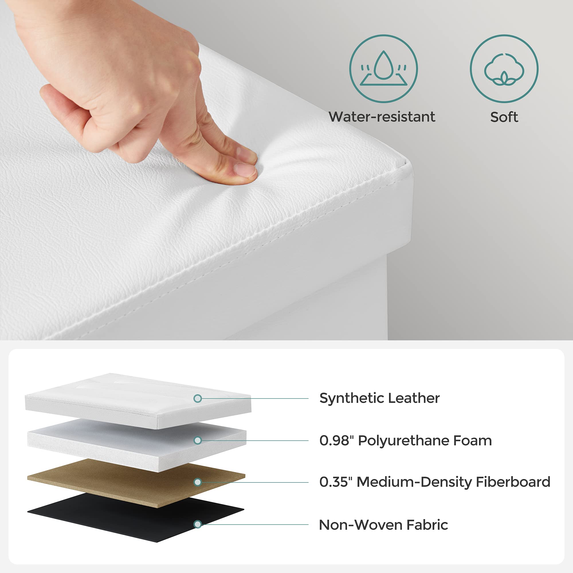 SONGMICS 43 Inches Folding Storage Ottoman Bench with Flipping Lid, Storage Chest Footrest Padded Seat with Iron Frame Support, White ULSF75WT