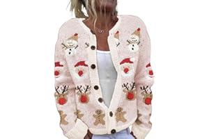 BEOPJESK Women's Funny Fall Winter Animal Floral Christmas Tree Long Sleeve Button Knit Cardigan Sweater