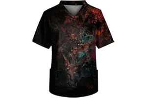 HUTJDHA 2024 Men's Fit Gradient Color Scrub Tops Plus Size V-Neck Short Sleeve Funny Medical Workwear with 3 Pocket S-5XL