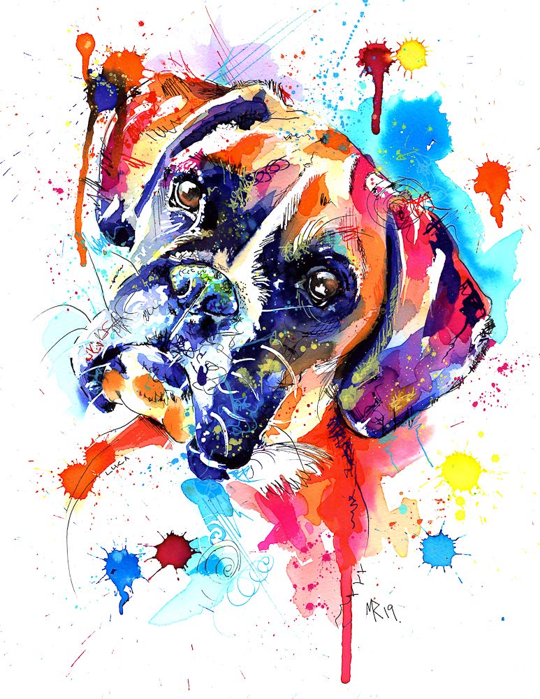 Boxer Dog Art Print, Art Painting Gifts - Artwork, Wall Art - Mounting Options - [A5 Print Only - 5 x 7"]