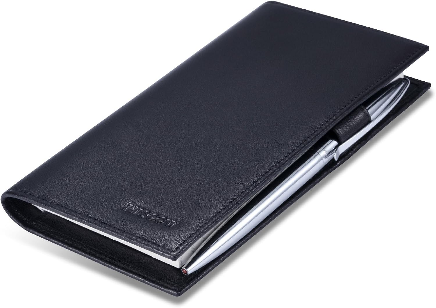 HISCOW Soft Leather Checkbook Cover & Card Holder with Divider - Italian Calfskin (Black)